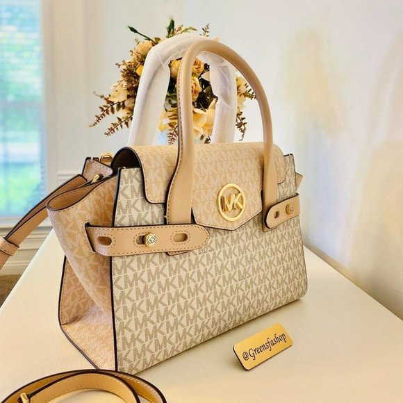 Michael Kors Purse Carmen Medium Flap Satchel shoulder bag buff multi - Picture 2 of 11